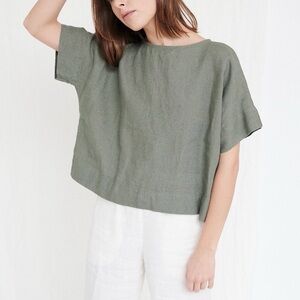 Linenfox Sage Green Short Sleeve Top
